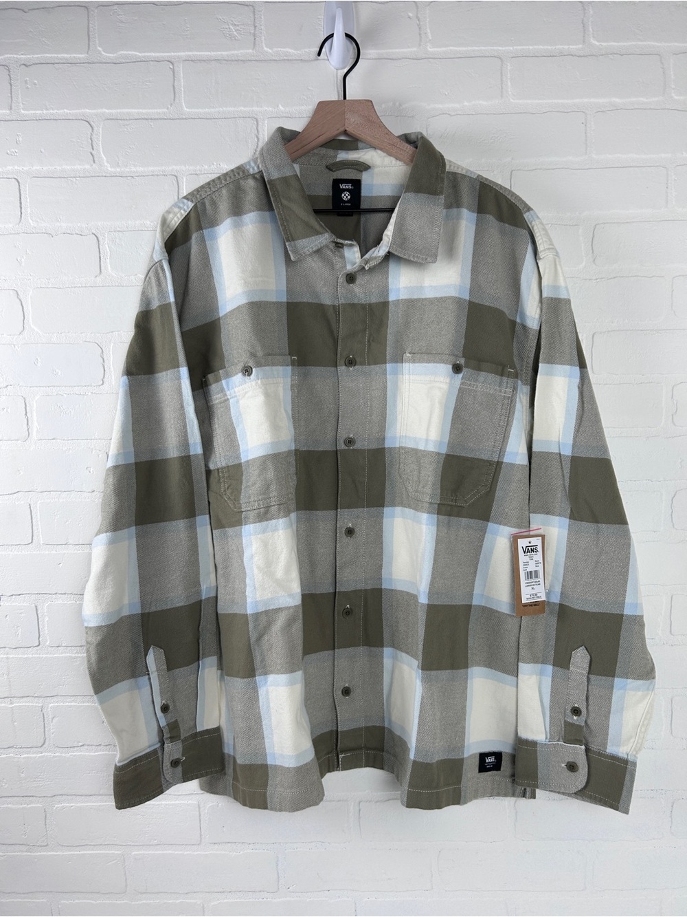Vans Gray and Light Blue Plaid Button-Down Shirt